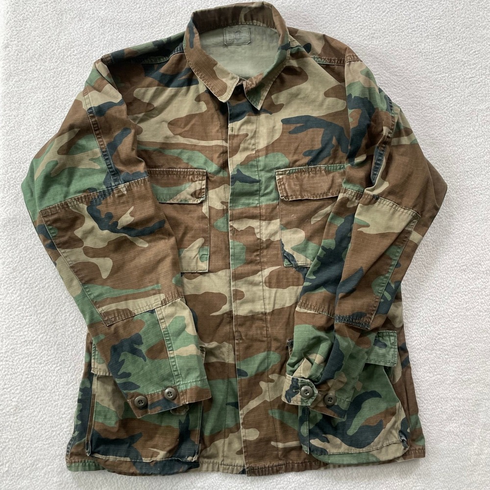 Military Field Jacket Mens Small Long Woodland Camo Ripstop BDU 8415-01-184-1326